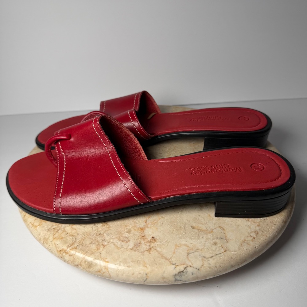 Montego Bay Club Leather Toe Loop Slide Sandals 11 Red Contrast Stitch Brazil
